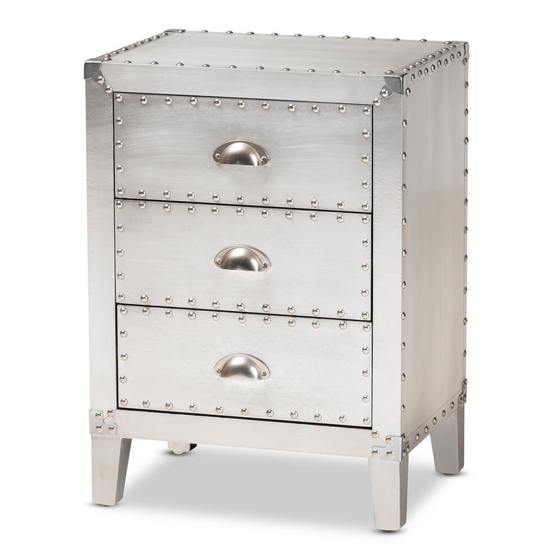 Allora Metal Silver Nightstand Rectangular Rivet Detailing 24.8