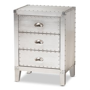 Allora Metal Silver Nightstand Rectangular Rivet Detailing 24.8&quot Assembled
