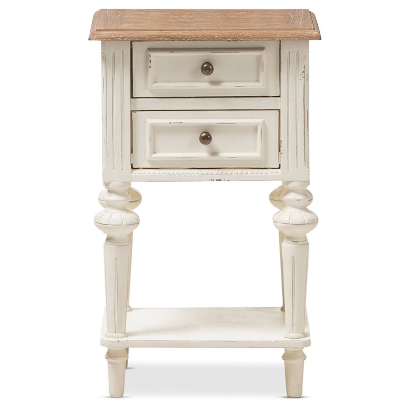 Allora Wood Weathered Oak and White Nightstand Rectangular French Provincial Style 25.59