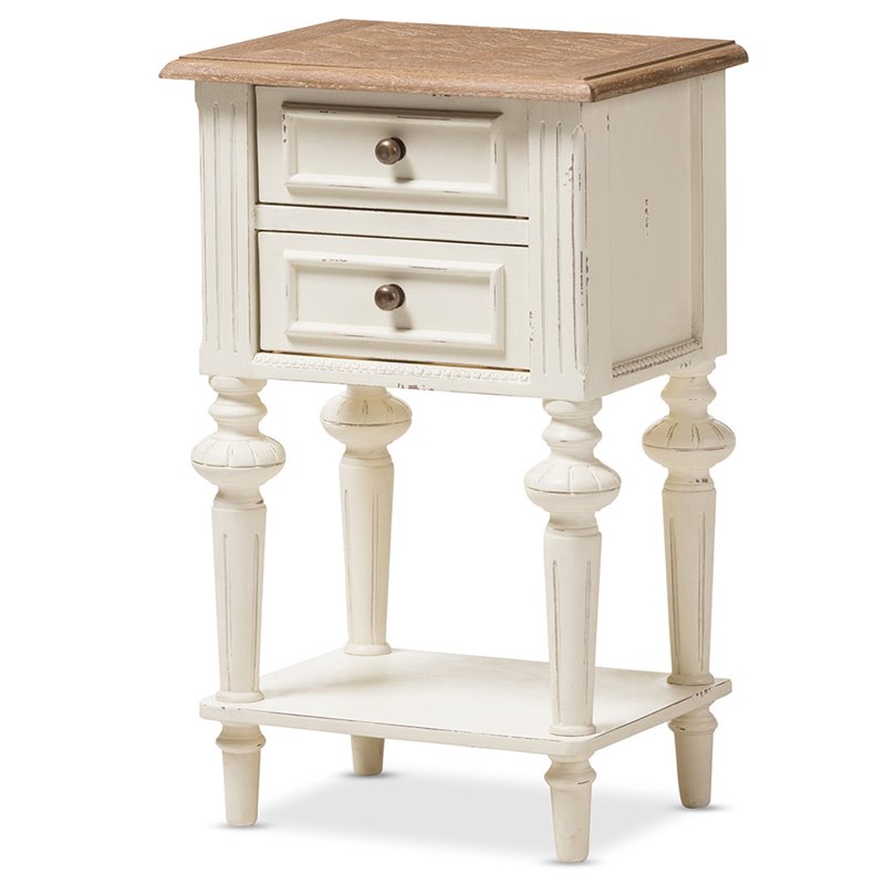 Allora Wood Weathered Oak and White Nightstand Rectangular French Provincial Style 25.59