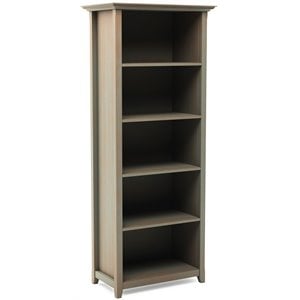 Allora Solid Wood 70&quot Tall 5-Shelf Bookcase in Distressed Gray