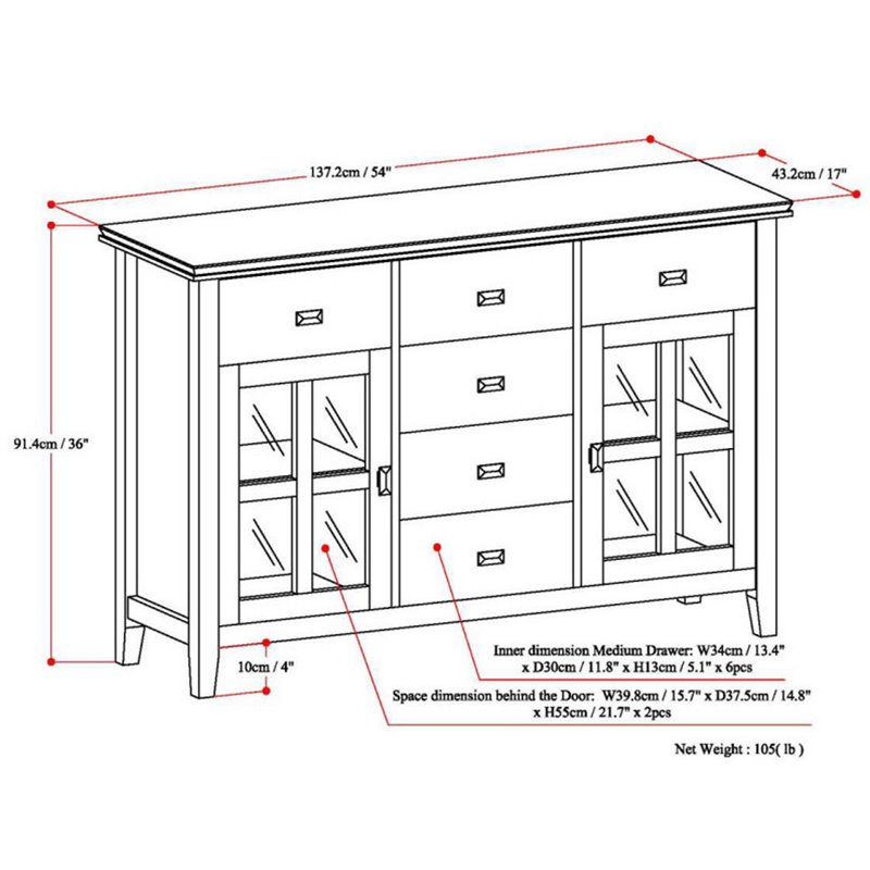 Allora Solid Wood Russet Brown Sideboard Rectangular Contemporary 54
