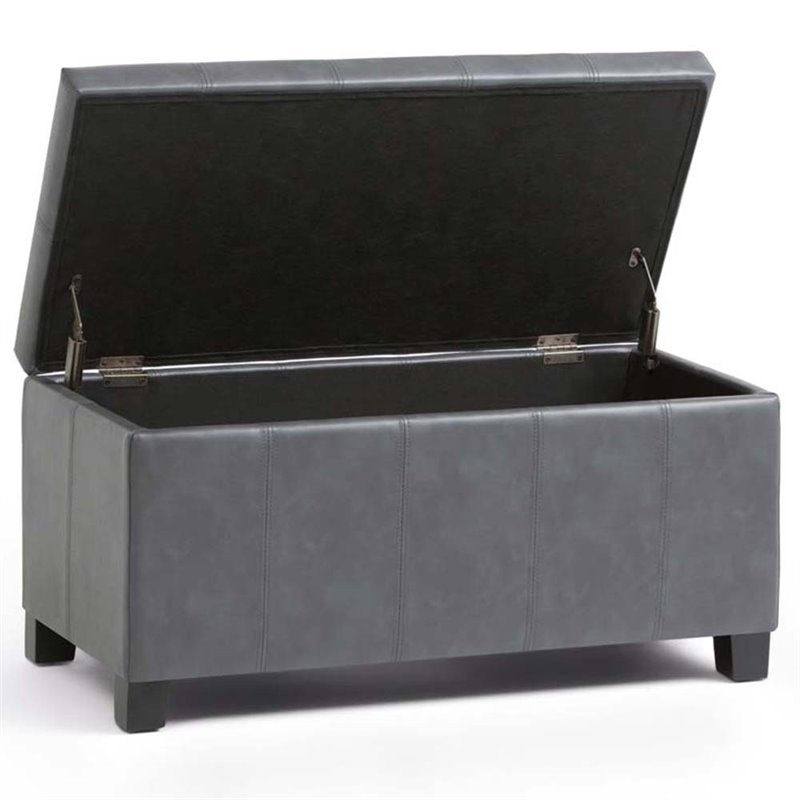 Allora Faux Leather Storage Bench in Stone Gray