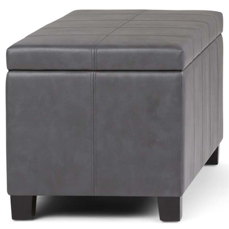Allora Faux Leather Storage Bench in Stone Gray