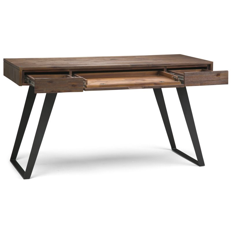 Allora Solid Acacia Wood Desk in Rustic Natural Aged Brown