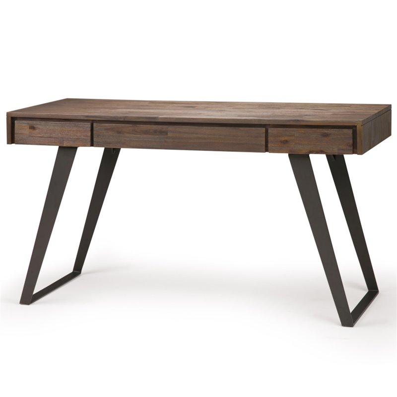 Allora Solid Acacia Wood Desk in Rustic Natural Aged Brown