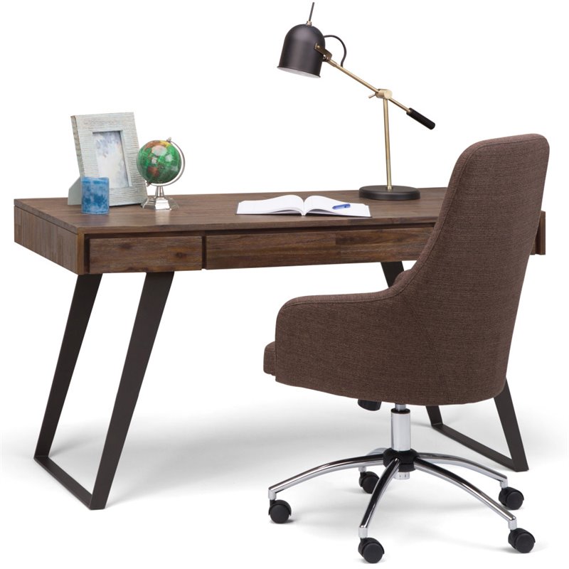 Allora Solid Acacia Wood Desk in Rustic Natural Aged Brown