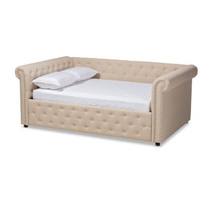 Allora Mid-Century Fabric/Solid Wood/MDF Wood Tufted and Queen Daybed in Beige
