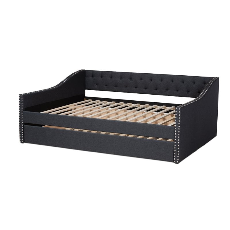 Allora Modern Fabric Upholstered Queen Size Daybed with Trundle in Gray