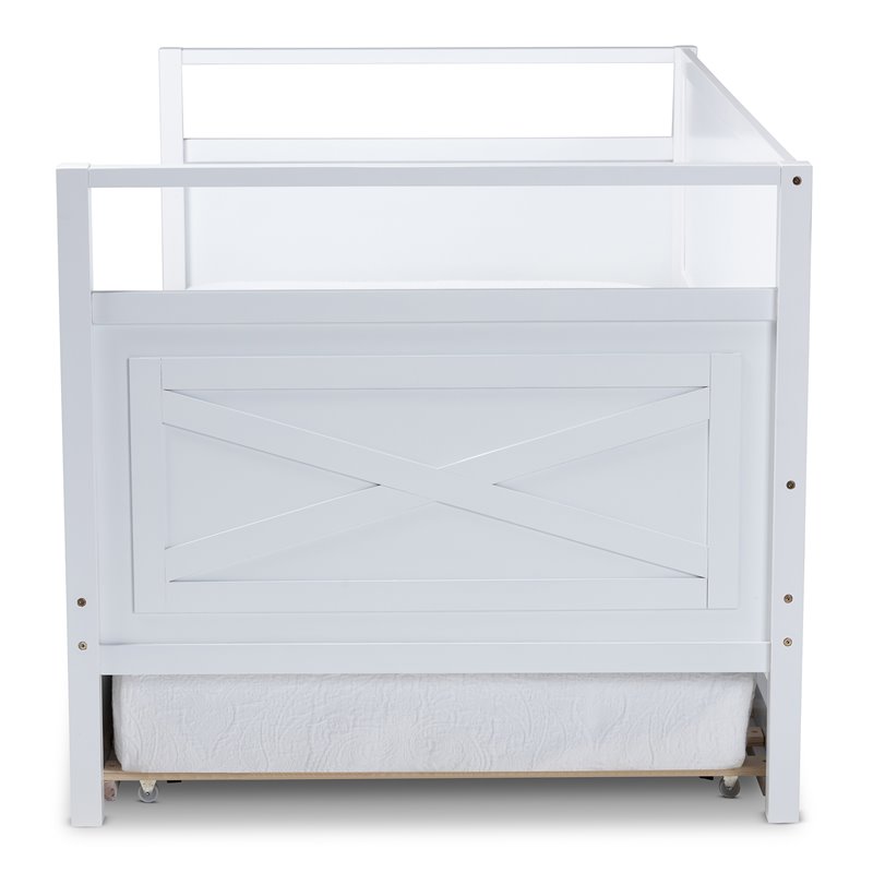 Allora Cottage Farmhouse White Wood Twin Size Daybed with Trundle