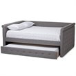 Allora Scrolled Arm Fabric Tufted Full Daybed with Trundle in Gray