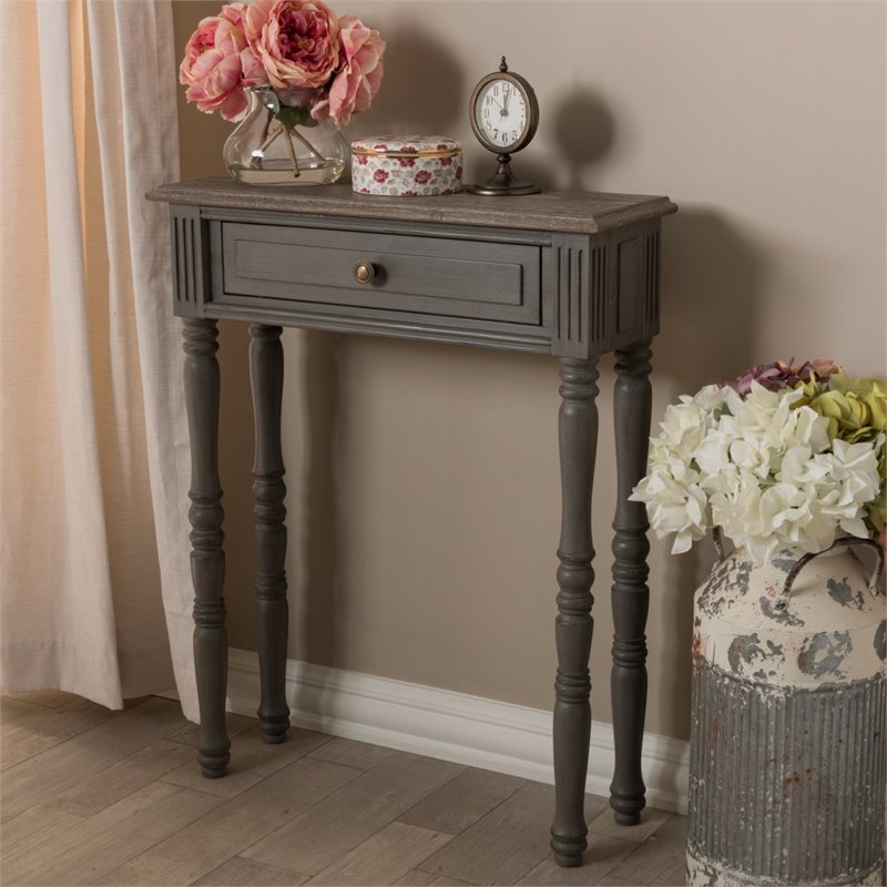 Allora Contemporary 1 Drawer Console Table in Weathered Brown