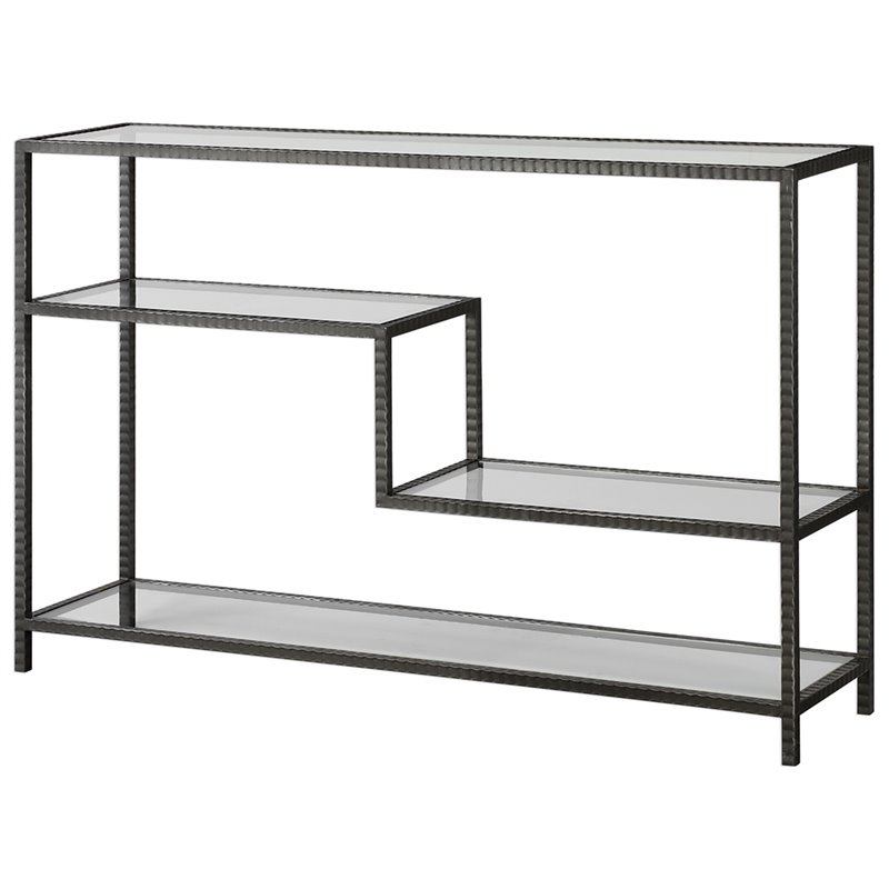 Allora Contemporary Glass Accent Console Table in Aged Gunmetal