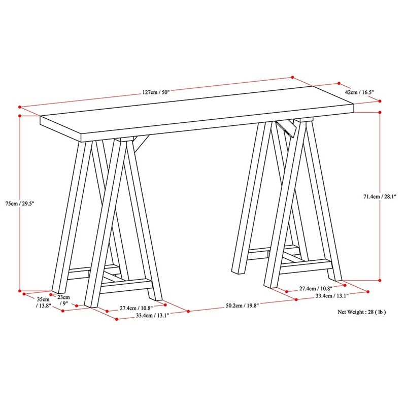 Allora Transitional Solid Wood Console Table in Dark Chestnut Brown
