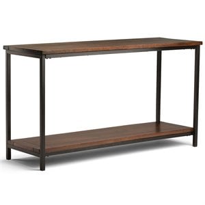 Allora Mango Wood and Metal 54&quot Industrial Console Table in Dark Cognac Brown