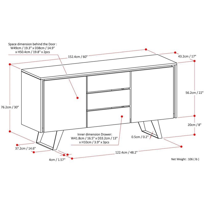 Allora Modern Solid Acacia Wood Sideboard Buffet in Golden Wheat