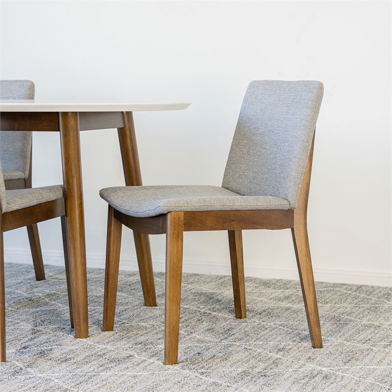 Allora 5-Piece Mid-Century Rectangular Dining Set 4 Fabric dining chairs in Grey
