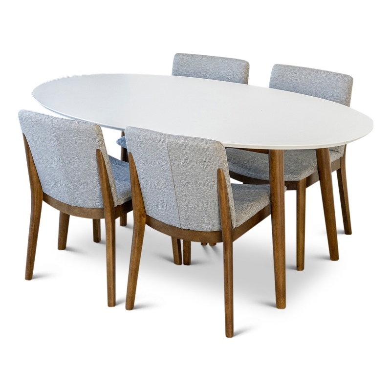 Allora 5-Piece Mid-Century Rectangular Dining Set 4 Fabric dining chairs in Grey