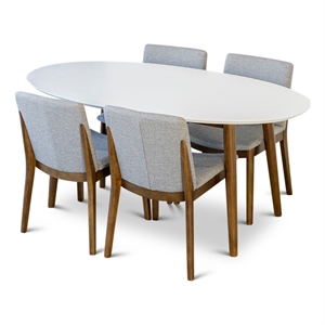 Allora 5-Piece Mid-Century Rectangular Dining Set 4 Fabric dining chairs in Grey
