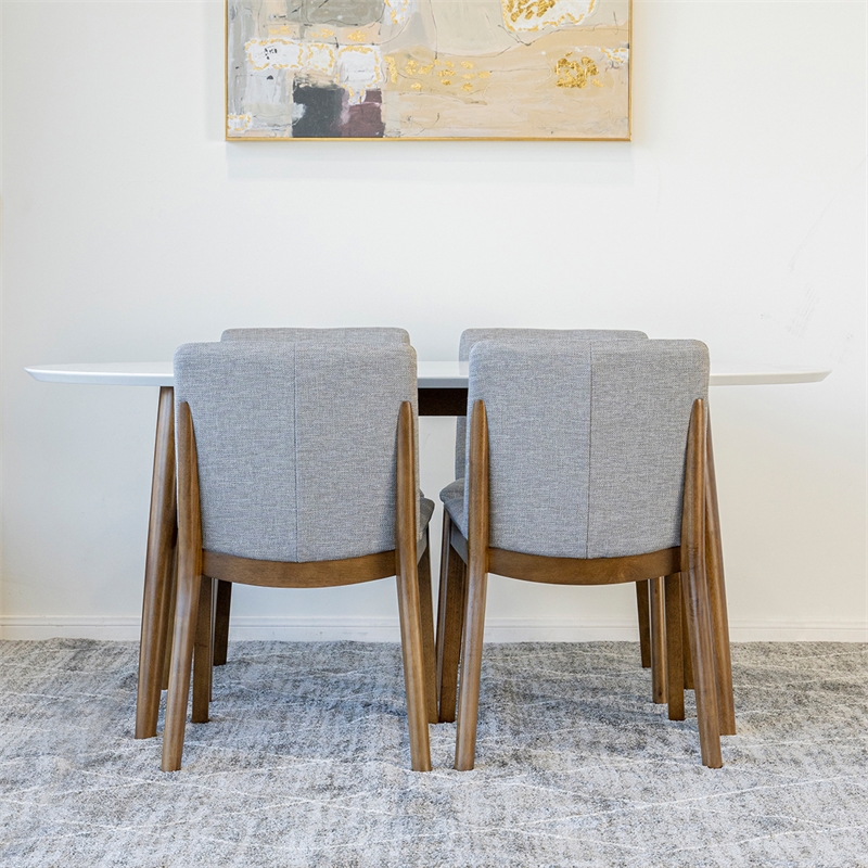 Allora 5-Piece Mid-Century Rectangular Dining Set 4 Fabric dining chairs in Grey