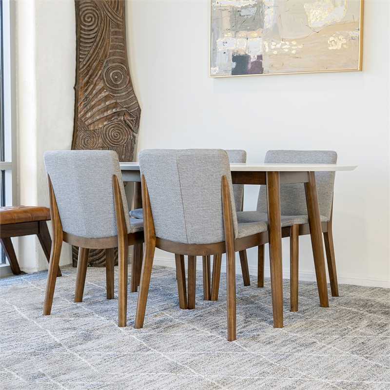 Allora 5-Piece Mid-Century Rectangular Dining Set 4 Fabric dining chairs in Grey