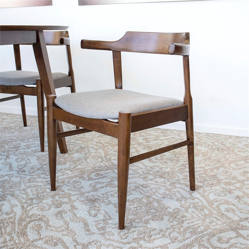Allora 5-Piece Mid-Century round Dining Set w/ 4 Fabric dining chairs in Gray