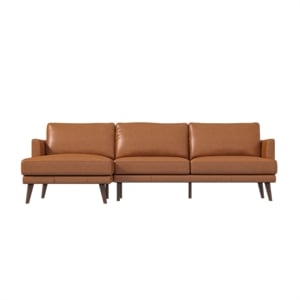 Allora Mid-Century Pillow Back Genuine Leather Left-Facing Sectional in Tan