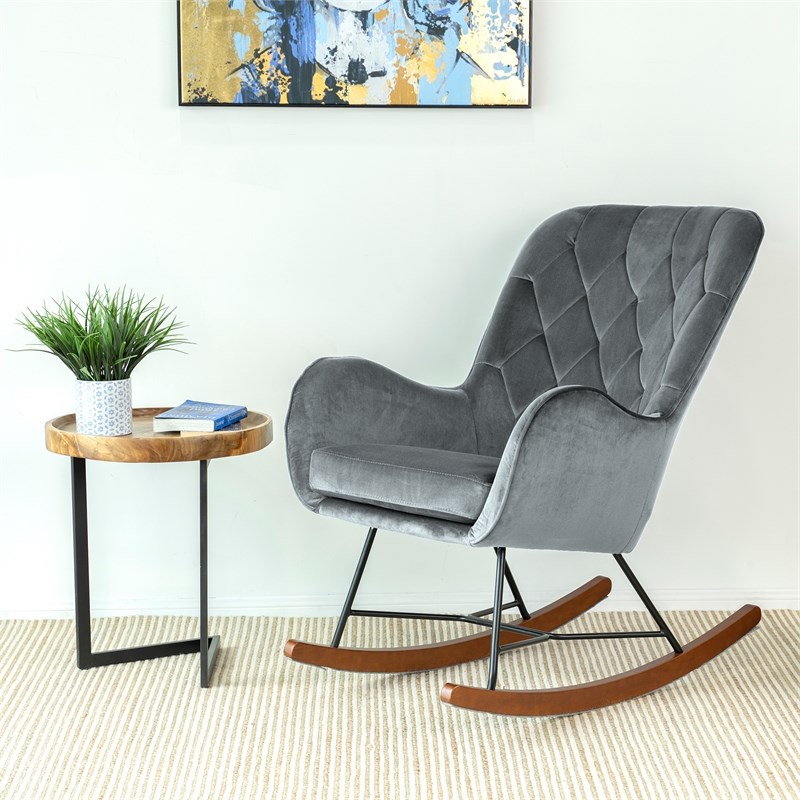 Allora Mid-Century Modern Tight Back Velvet Rocking Chair in Dark Grey