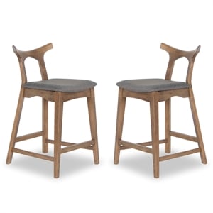 Allora 27.5&quot Mid-Century Fabric Upholstered Bar Stool in Gray/Walnut Stain