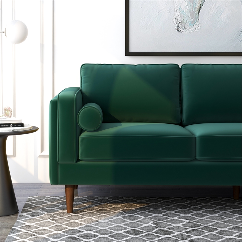 Allora Mid-Century Design Modern Pillow Back Velvet Sofa in Green