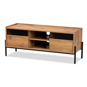Allora Modern Brown Finished Wood and Black Metal 2-Door TV Stand