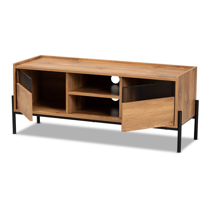 Allora Modern Brown Finished Wood and Black Metal 2-Door TV Stand