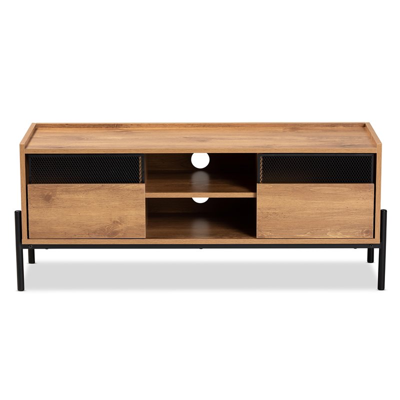 Allora Modern Brown Finished Wood and Black Metal 2-Door TV Stand