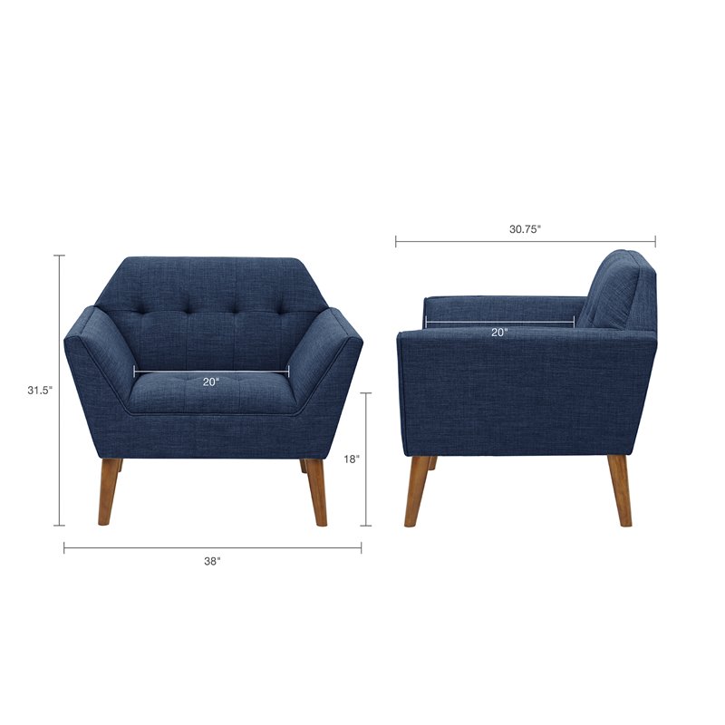 NewTitle: Allora Polyester Blue Lounge Chair Rectangular Button Tufted 31.5