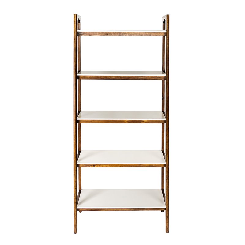Allora Mid-Century Styled Rubber Wood Bookcase in Off White/Pecan