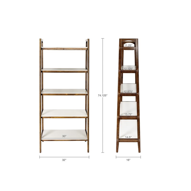 Allora Mid-Century Styled Rubber Wood Bookcase in Off White/Pecan
