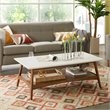 Allora Mid-Century Styled Solid Wood Coffee Table in Off White/Pecan