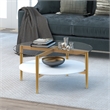 Allora Mid-Century Brass Metal Round Coffee Table with White Lacquer Shelf