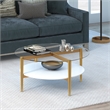 Allora Mid-Century Brass Metal Round Coffee Table with White Lacquer Shelf