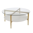 Allora Mid-Century Brass Metal Round Coffee Table with White Lacquer Shelf