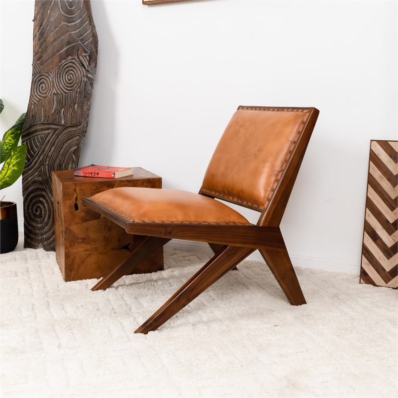 Allora Mid Century Modern Furniture Style Wide Top Leather Tan Comfy Armchair