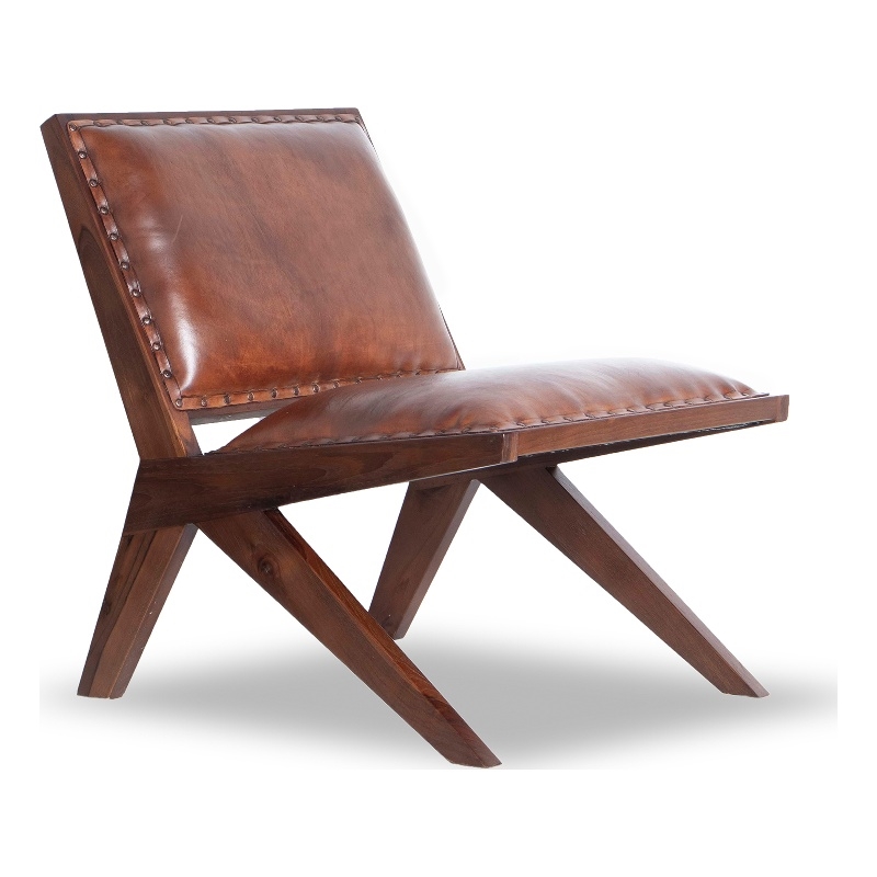 Allora Mid Century Modern Furniture Style Wide Top Leather Tan Comfy Armchair