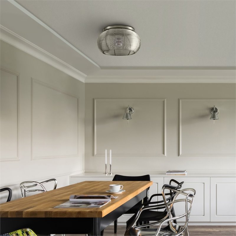 Bromi Design Lenox 1 Light Aluminum Round Flush Mount in Silver
