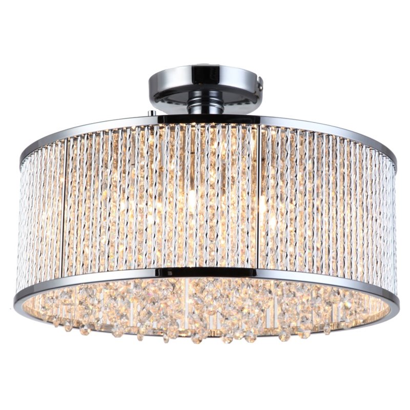 Bromi Design Crystalline 6 Light Metal Semi Flush Mount Ceiling Light in Chrome