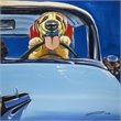 Bromi Design Dog-Blue Truck Hand Painted Canvas Wall Art