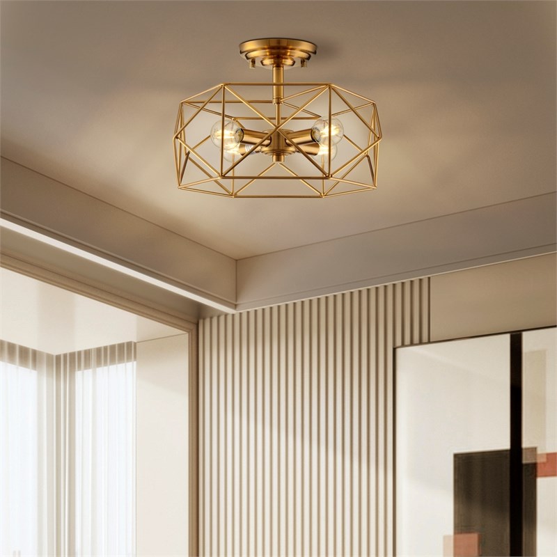 Harrison 13in 4 Light Gold Semi-Flush Mount Ceiling Fixture