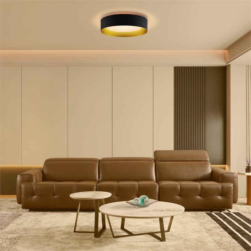 Marley 15.75 in. Led Flush mount Ceiling Fixture in Black/ Gold