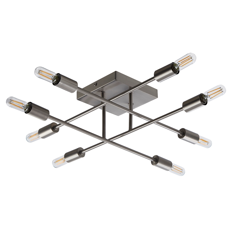 Halton 8 Light Stainless Steel Flushmount Ceiling Fixture with Bulbs