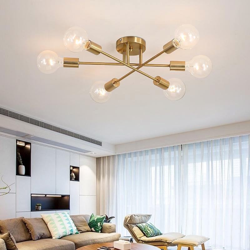 Bromi Design Braylon 6-Light Modern Metal Flush Mount Ceiling Light in Gold