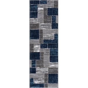 L'Baiet Verena Blue Geometric 2 ft. x 6 ft. Fabric Runner Rug